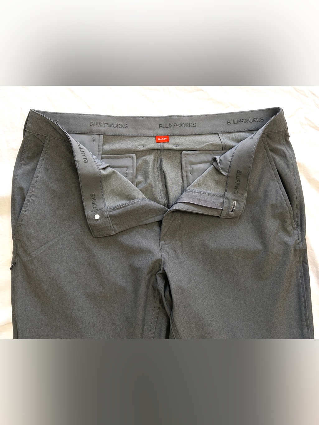 Bluffworks Men’s Travel Pants Gray Regular Fit 36x30 Stretch Like New — image 2 of 7